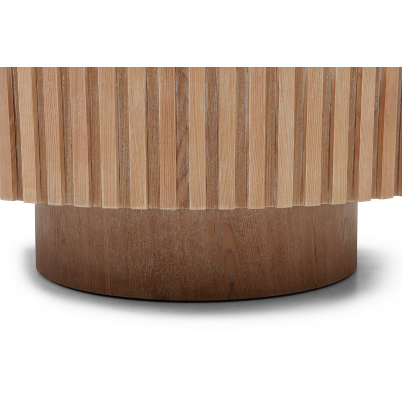 Table basse ronde de 35,4 po, table basse cylindrique en bois moderne, conception circulaire fabriquée à la main, assemblage facile, chêne pour le salon