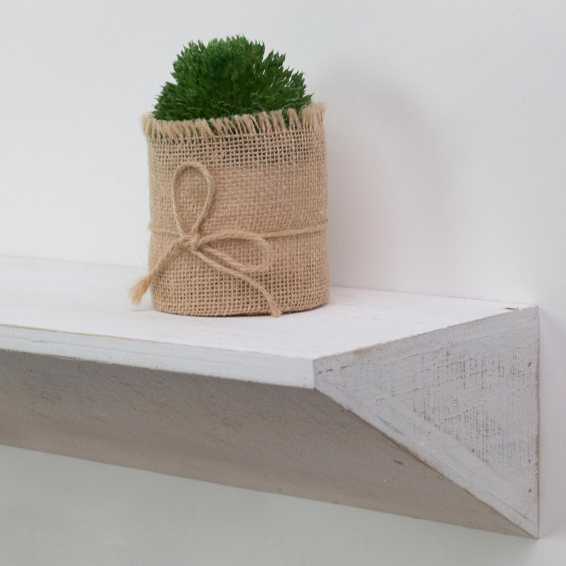 Petite tablette murale flottante décorative en bois rustique - Naturel, Blanc, H 5 po x l 23,75 po x P 8 po