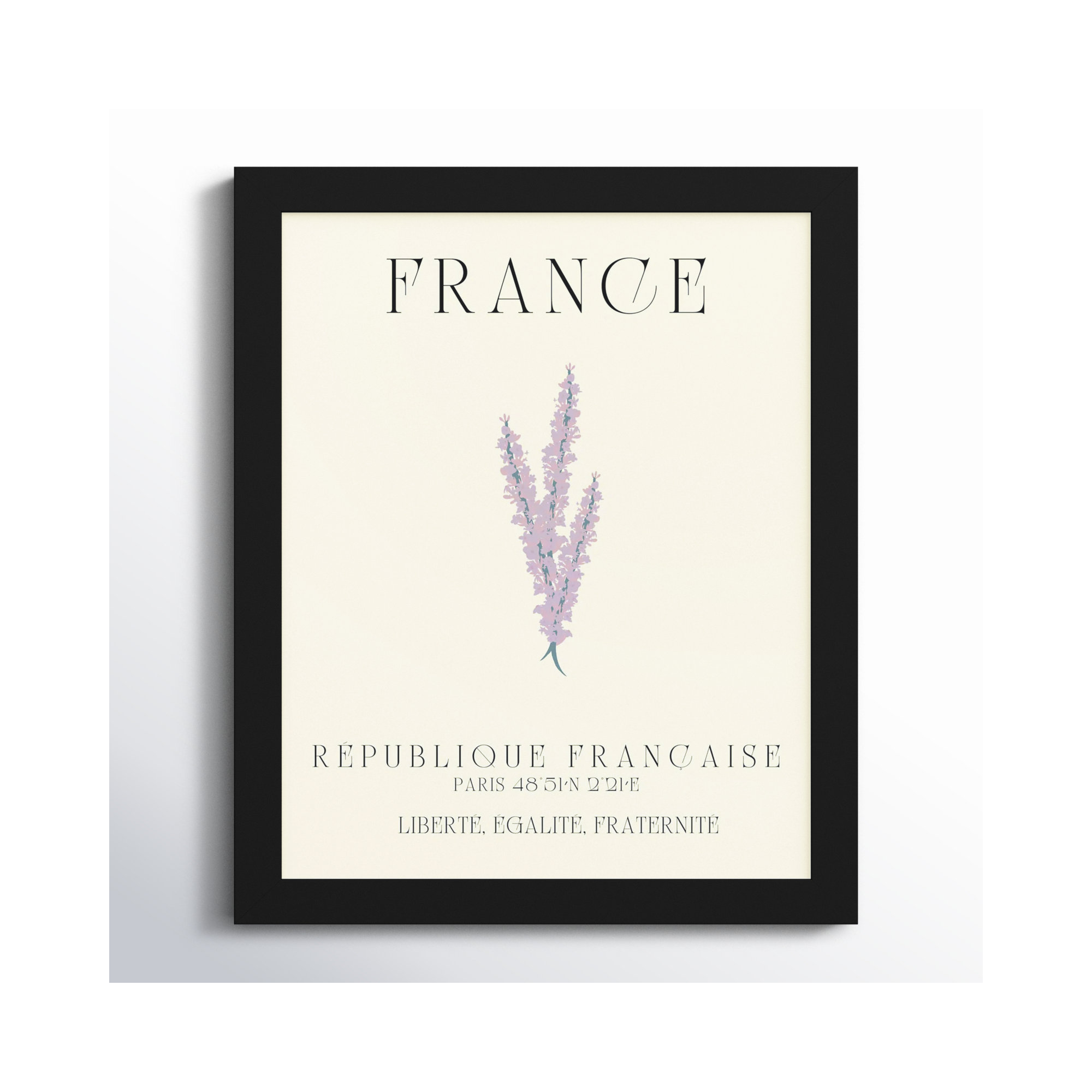 France Travel Poster French Lavender by Chayan Lewis, 14" W x 17" H x 1" D, Black Framed