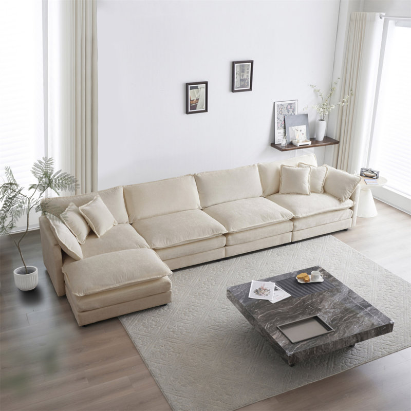 Canapé modulaire modulaire pour le salon, canapé en U convertible 5 places avec 1 repose-pieds, 33" H x 146.5" W x 35" D