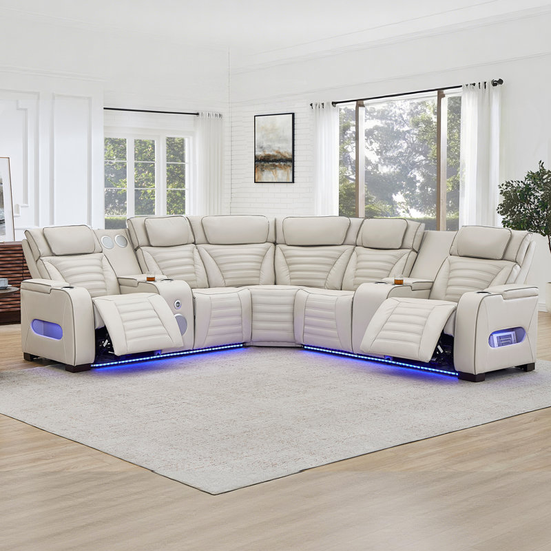 3-Piece 116.5''Wide Power Reclining Sectional With Blueooth Speeke And LED Lighting, White