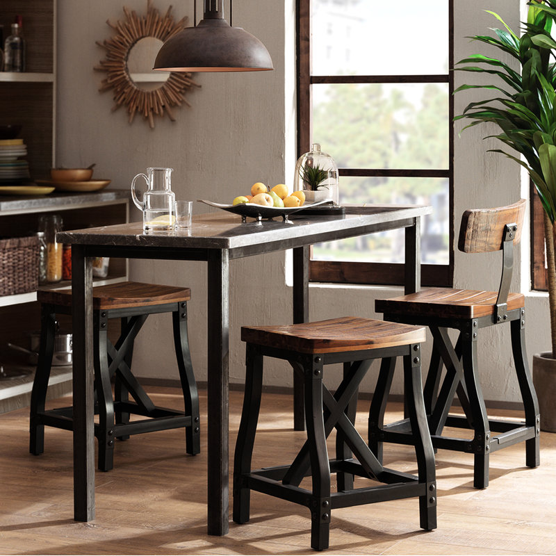 Tabouret de comptoir avec dossier, assise et structure solides, l 17,5 po x P 22,34 po x P 38,5 po, assemblage requis, base, dossier détachable de couleur ambre - bois franc, style industriel, capacité de 300 lb, h 38,5 po