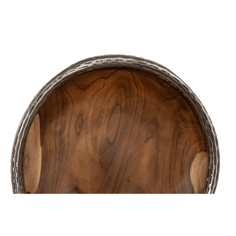 Teak Wood Bowl Wall Art, Metallurgy Edge, 12" H x 12" W x 2" D
