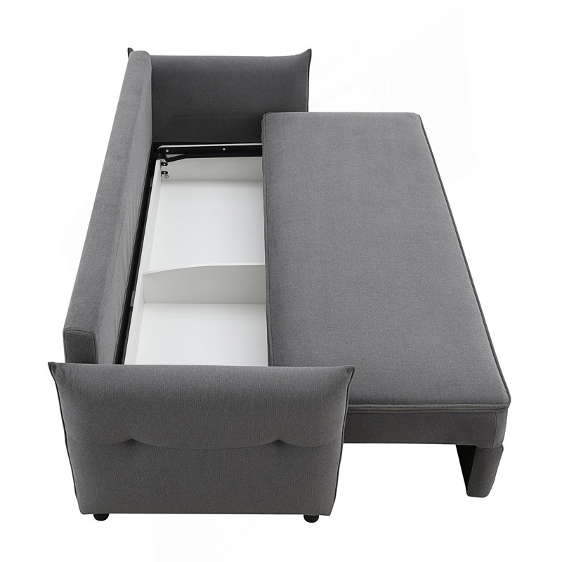 Canapé moderne, lit escamotable avec rangement, Tissu gris