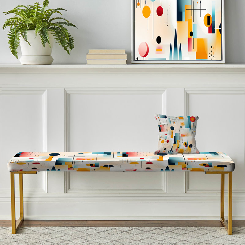 Eclectic Upholstered Gold Bench, Navy/Red