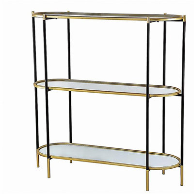 Table basse 48,5 x 16,5 x 50 po en métal à 3 couches avec cadre en miroir or noir