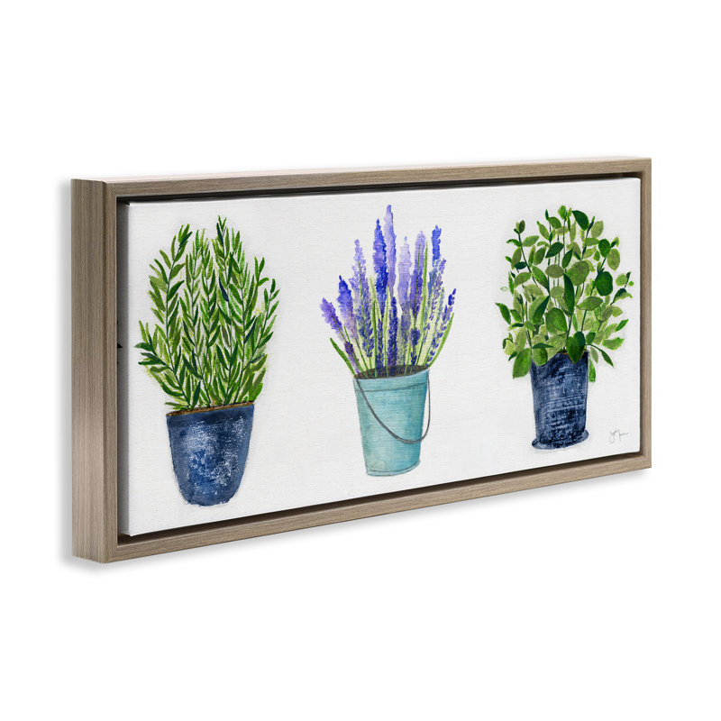 Plantes et herbes variées en pot, H 11 po x l 25 po, Cadre flottant orme Montalcino