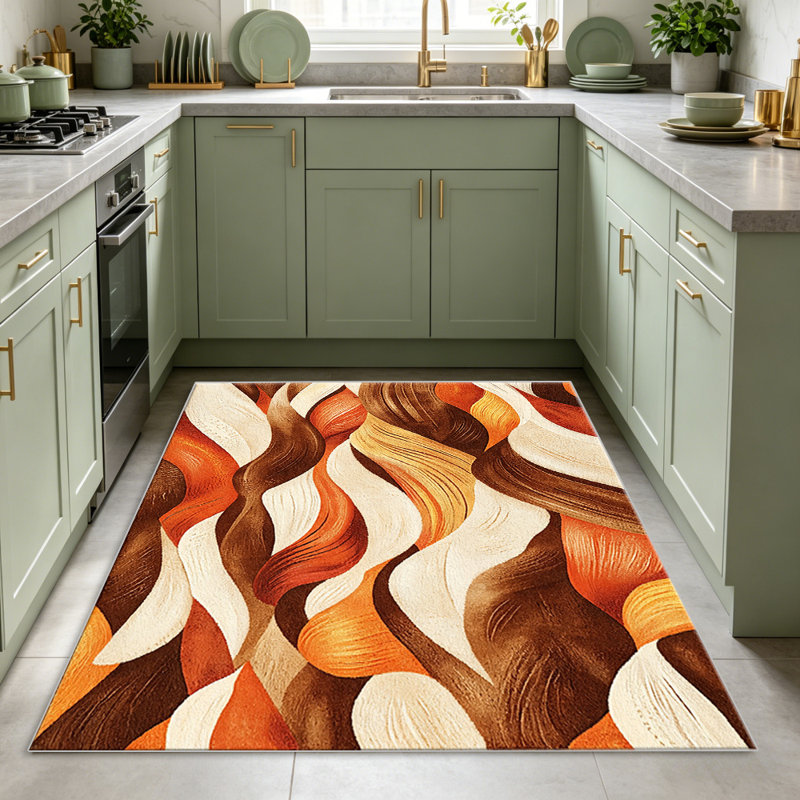 Warm Terracotta Wave Abstract carpet-easy to clean, machine-washable, soft and comfortable; suitable for door mats, kitchens, living rooms, bedrooms, corridors, and laundry areas. Easy to clean, durable carpet for home decoration.