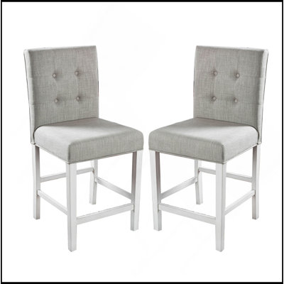Ensemble de 2 chaises à hauteur de comptoir en tissu blanc antique et gris clair
