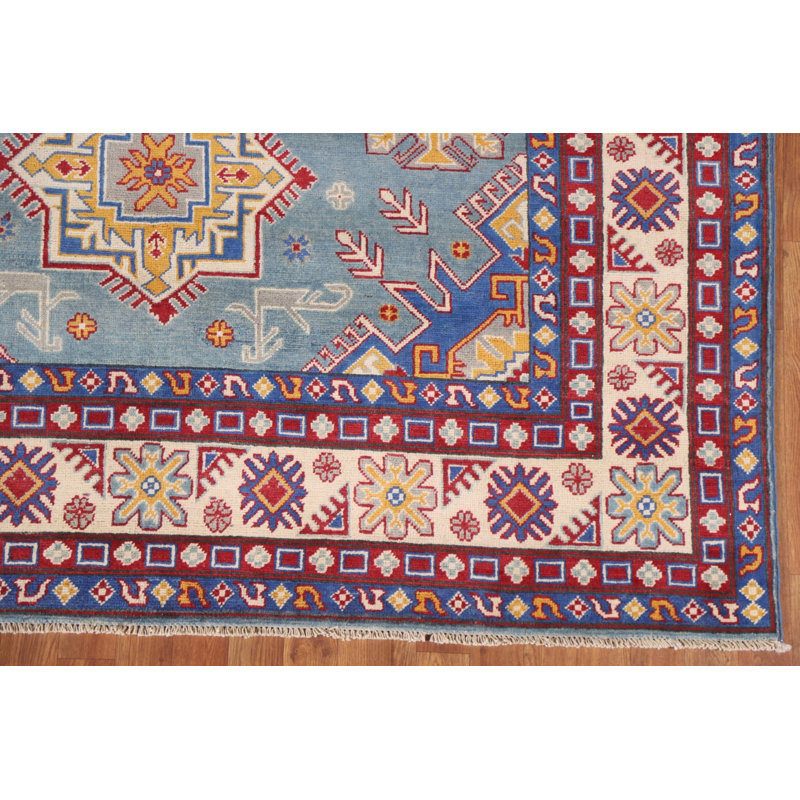 Tapis bleu clair fait à la main Kazak
