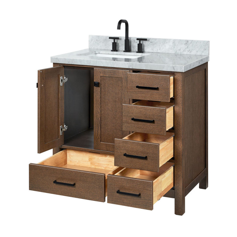 Grevera 37" Single Bathroom Vanity Set, Brown Oak, Rectangular