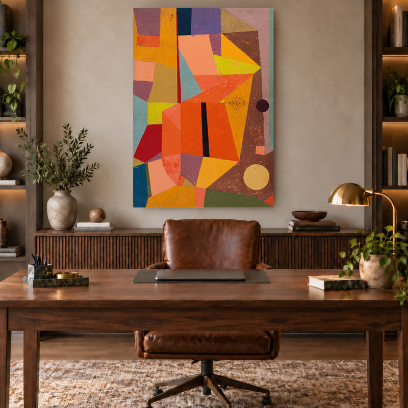 Toile murale géométrique abstraite orange et violette chaude, H 54 po x l 36 po