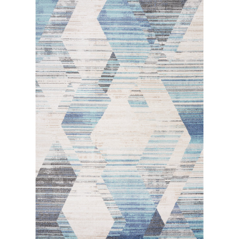 Tapis abstrait Immer en crème / bleu / noir, Rectangle 5 pi 3 po x 7 pi 7 po