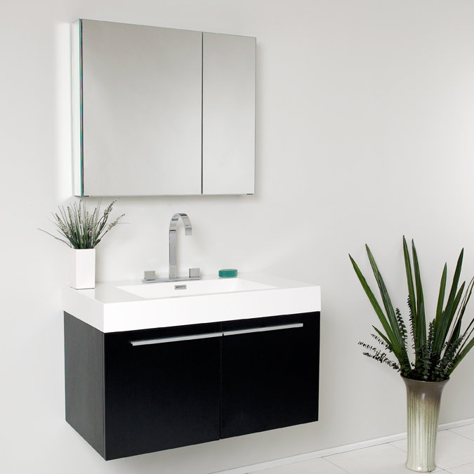 Vista 35" Wall-Mount Single Sink Bathroom Vanity Set with Medicine Cabinet (Faucet Not Included) Fresca Base 