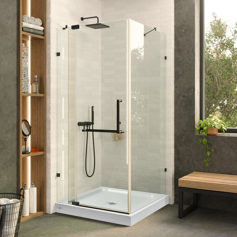 Shower Set - Double Threshold Acrylic Shower Base | Shower Enclosure, Matte Black