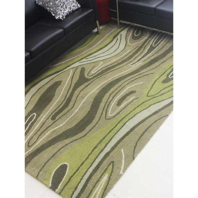 Tapis en laine touffeté à la main Dalvey - Rectangle | Vert | Conception abstraite | Tapis de salon, chambre à coucher