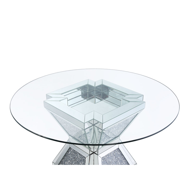 Table de salle à manger ACME Noralie, verre transparent, miroir et faux diamants
