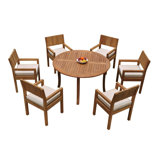 5 Seats 6 Pcs Grade-A Teak Wood Dining Set: 48" Round Table And 5 Veranda Arm Chairs #01Vr0206