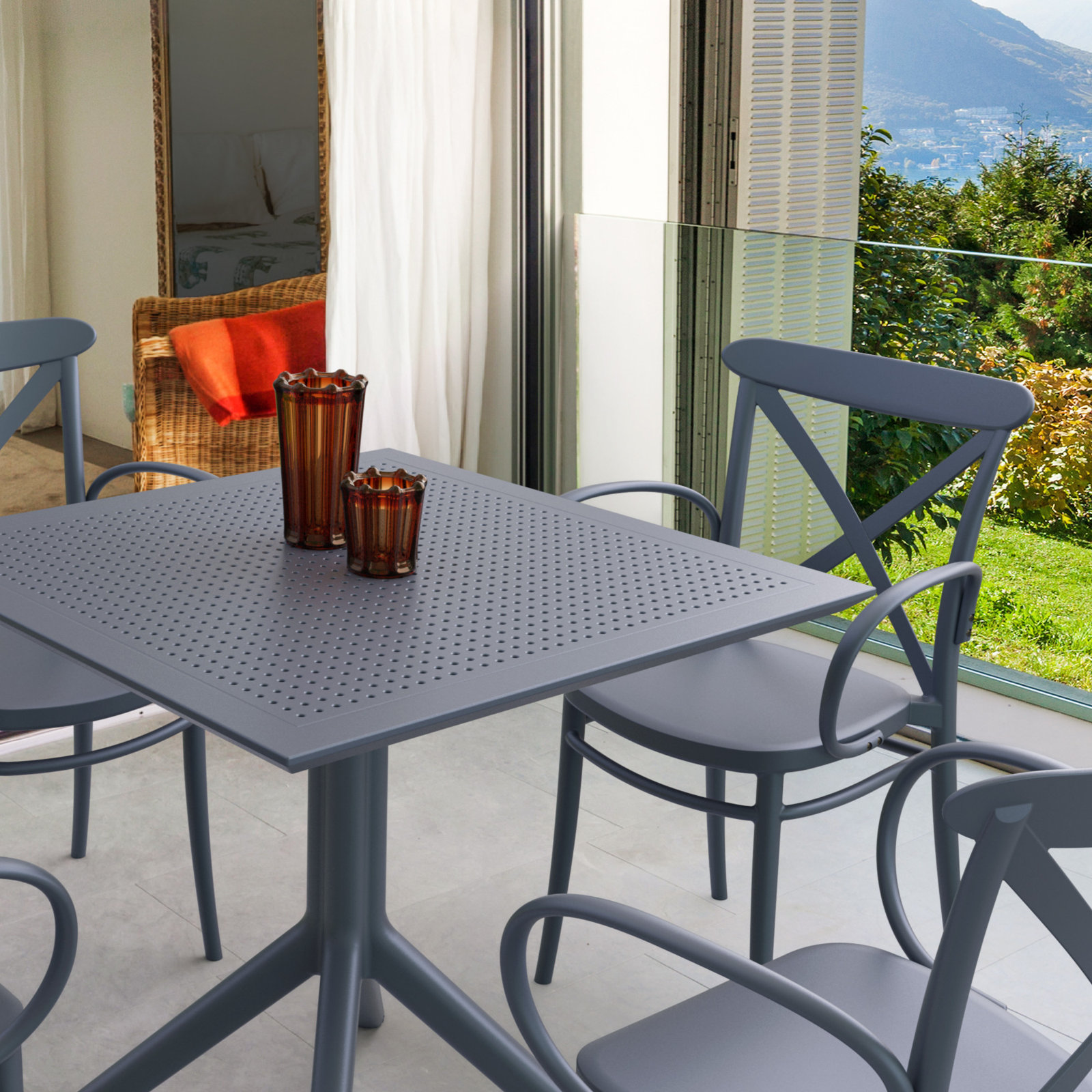 Farrah Square Patio Dining Table, Dark Gray, 27.5" W x 27.5" L x 29.5" H