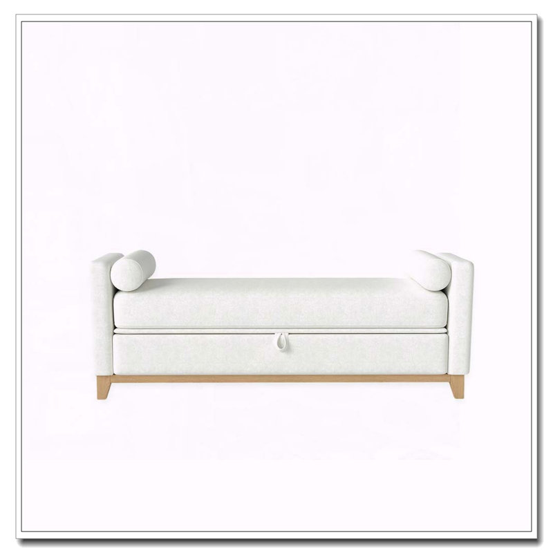 Banc rembourré en bois massif, Beige + naturel, 66 po + rangement
