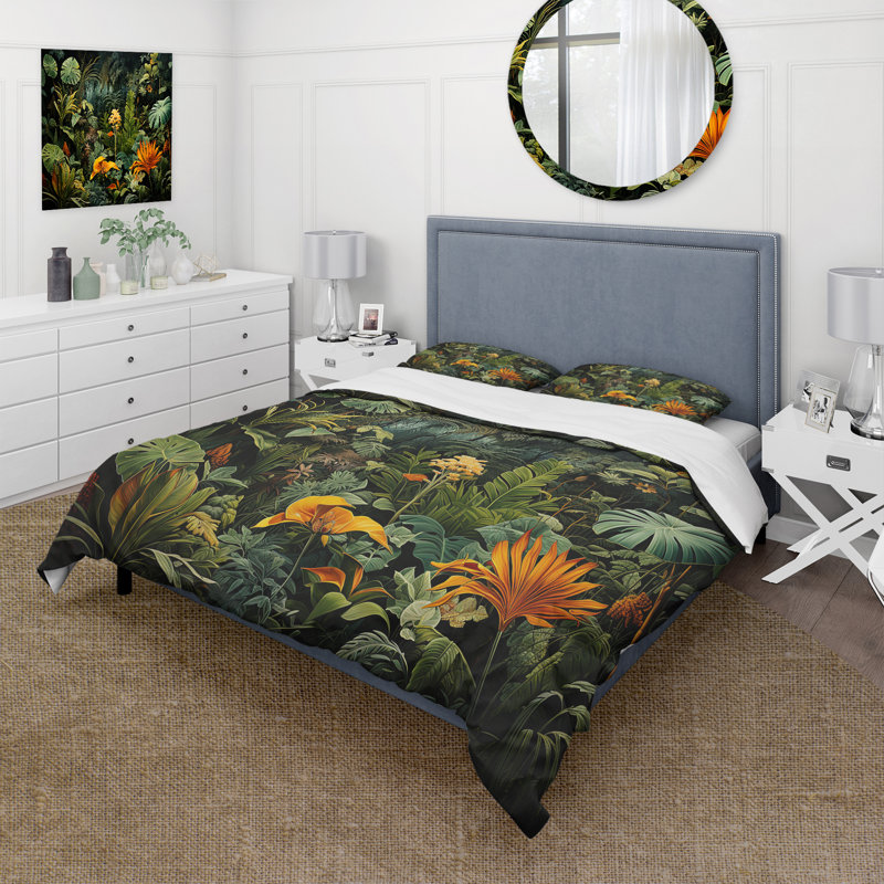 Sounds Of The Jungle I - Ensemble de housse de couette Jungle, Housse de couette simple et deux taies décorative