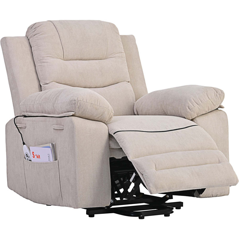 Fauteuil de massage inclinable électrique chauffant, Lin beige