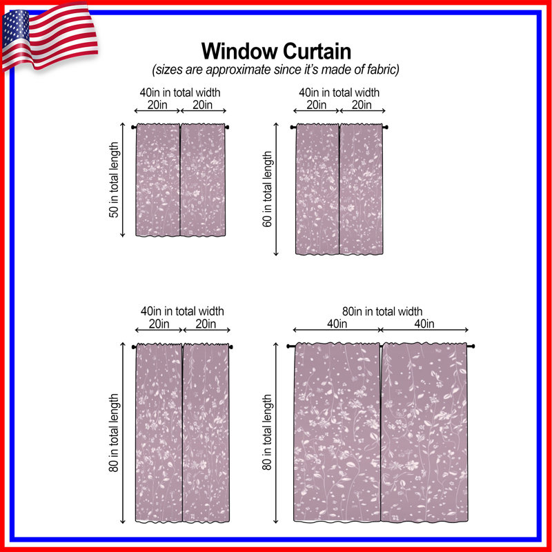 Motif de rideaux de fenêtre à motif floral transparent et obscurcissant - 2 panneaux, 20 po x 80 po - 2 panneaux, Transparent