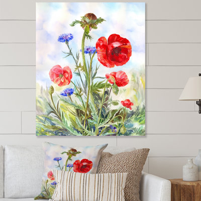 Coquelicots rouges dans les mouches - œuvre d'art traditionnelle sur toile