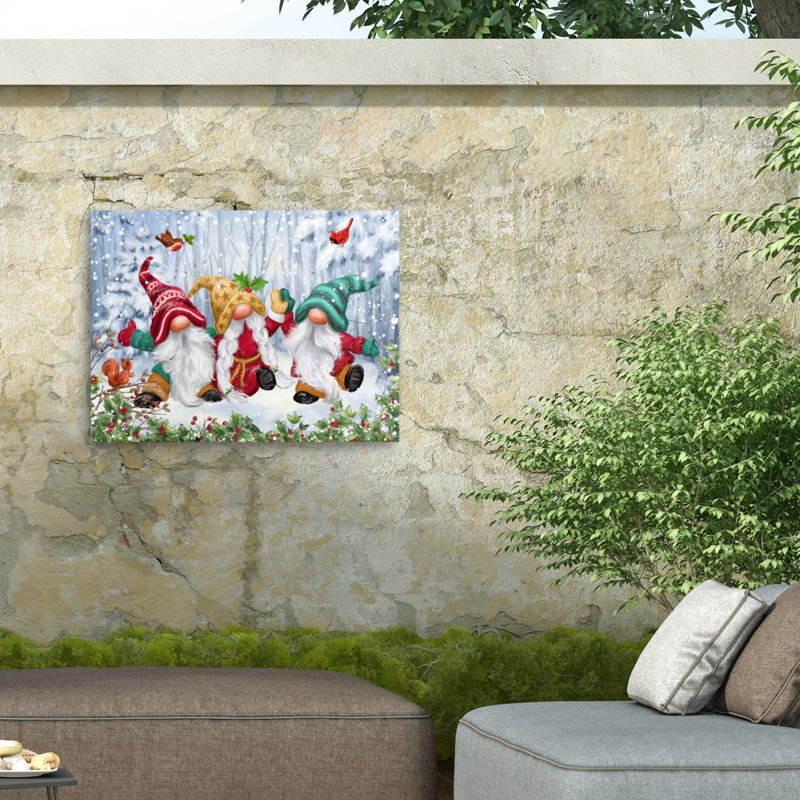 Jean Francois Three Winter Gnomes Outdoor  Canvas, 14" H x 19" W