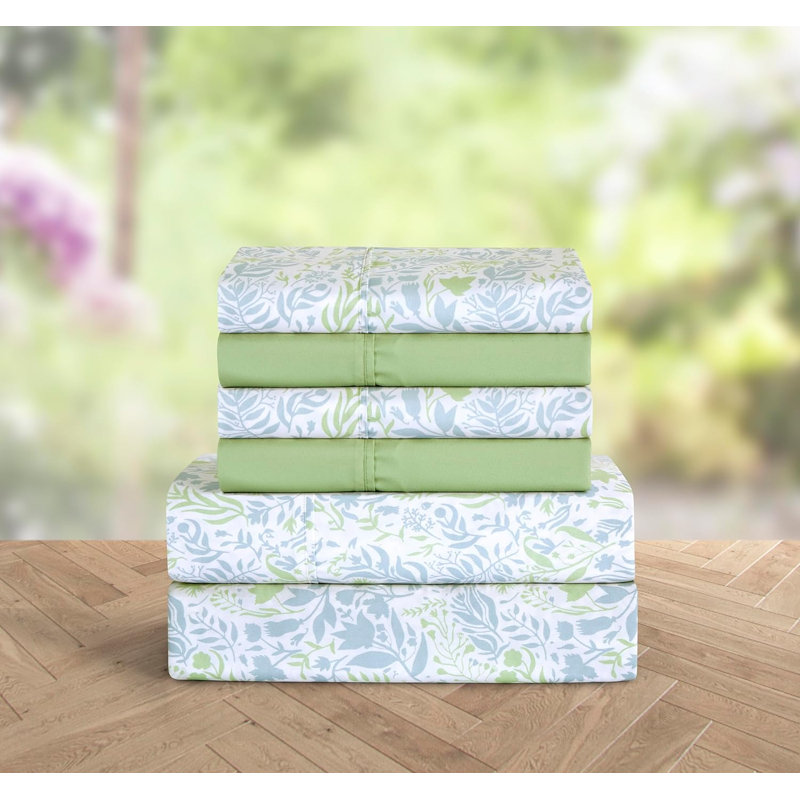 Polyester Floral Sheet Set, Cal.King Sheet Set +1 Fitted Sheet+4 Pillowcases