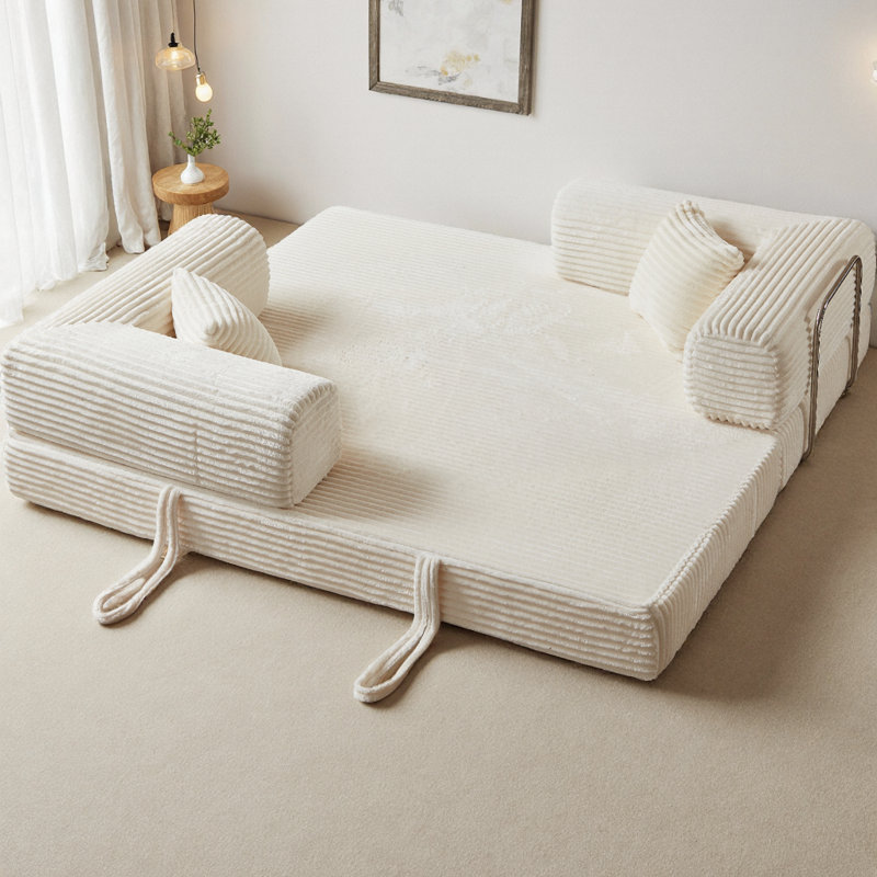 Futon convertible en velours côtelé de 80 po avec oreiller et accoudoirs, canapé-lit à compression, aucun assemblage requis, canapé-lit 2 en 1 pour le salon et la chambre à coucher
