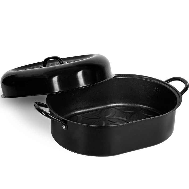 Granite Stone 16" Black Nonstick Oval Roaster Pan with Lid