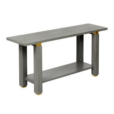 62.9" U-style Entryway Table With Solid Pine Wood Legs, Metal Accents And Top - Gray For Residential Hallway Organization Modern Minimalist Tabletop Geometric Behind Display