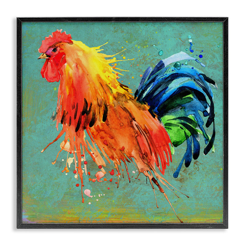 Urban Urban Rooster Splash - Peinture, Giclée encadrée noir minuit, H 12 po x l 12 po