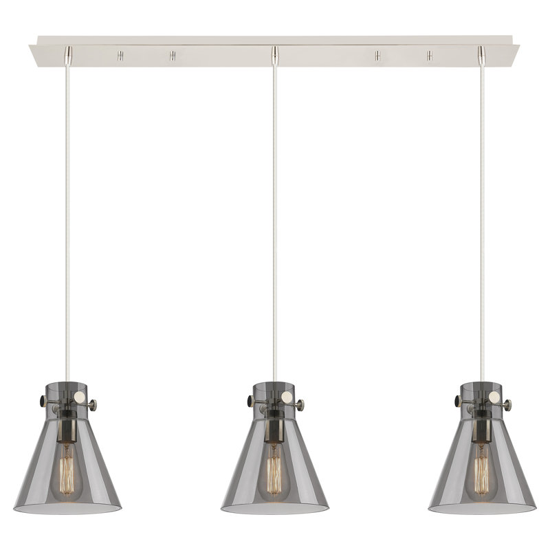 Luminaire suspendu 3 lumières Amrith, Gris fumée clair, Nickel poli