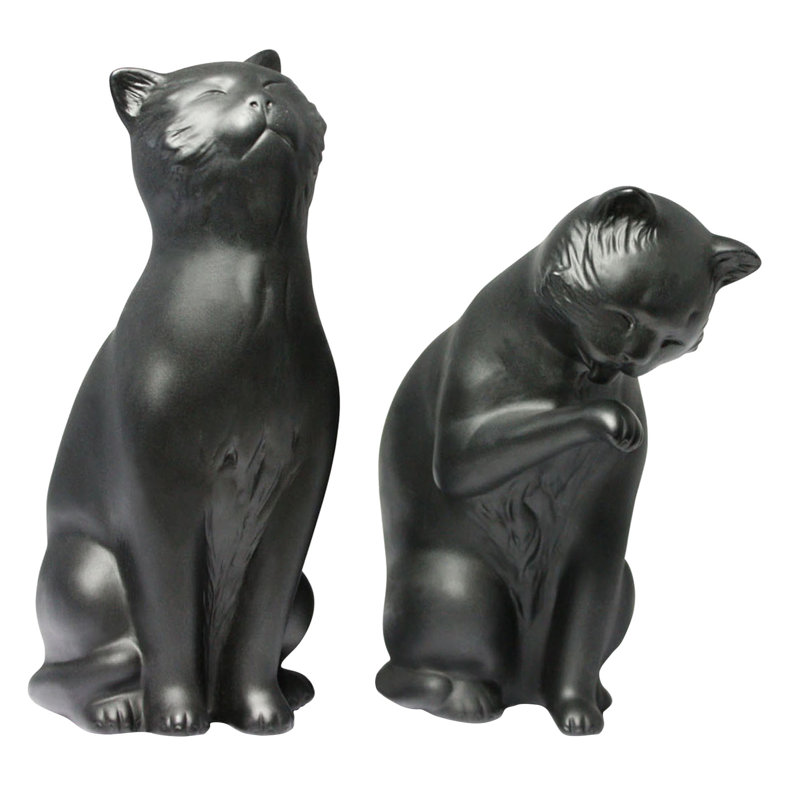Serre-livres antidérapants modernes et contemporains sculptés en forme de chats en résine Mears, Noir