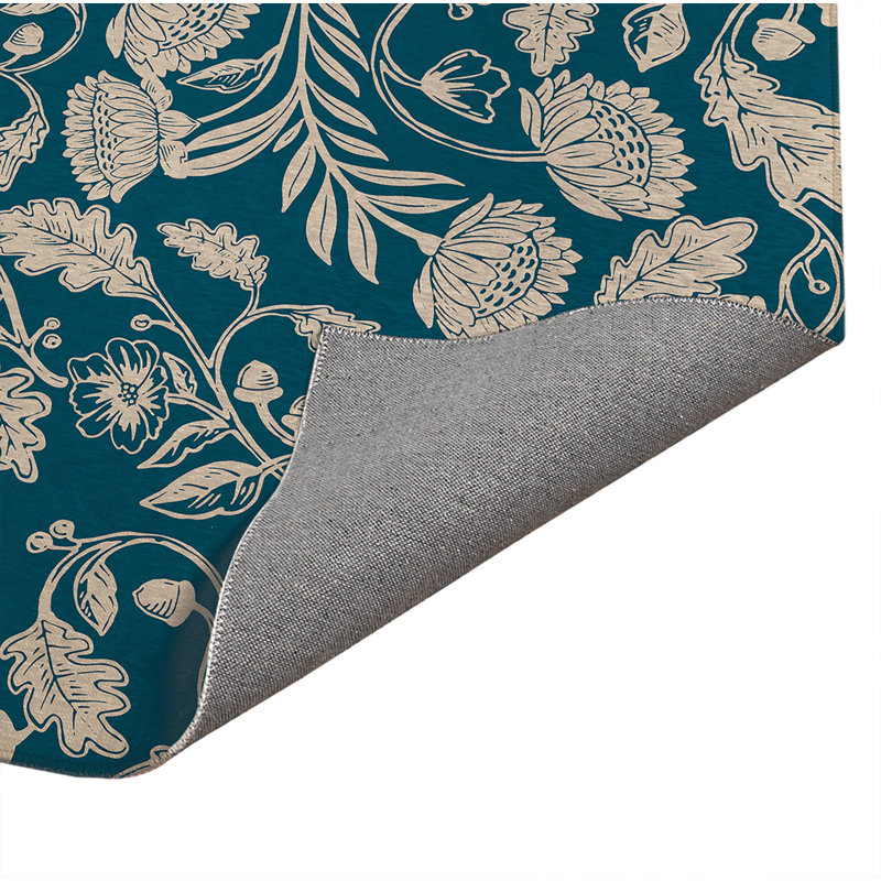 Tapis de cuisine antidérapant Autumn Vines, Bleu lagon, Rectangulaire 3 pi x 5 pi