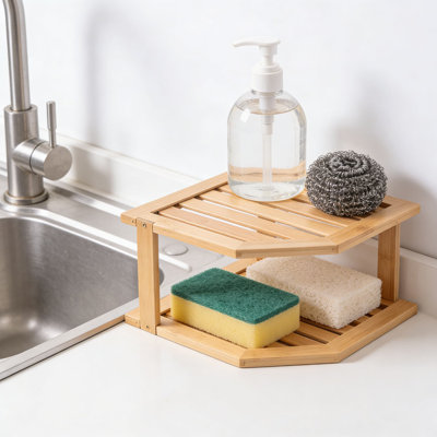 Étagère de coin en bambou à 2 niveaux pour armoire de cuisine et comptoir, garde-manger à épices et à vaisselle peu encombrant avec construction robuste, paquet de 2