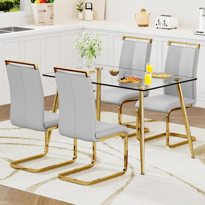 Ensemble de table à manger 51,2 po, ensemble de salle à manger moderne en verre avec pieds en métal doré et chaises ergonomiques
