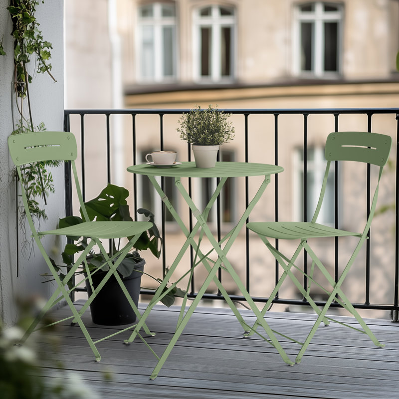 Shelah Macaron Round 3- Piece  4 - Person Outdoor Bistro Set, Green
