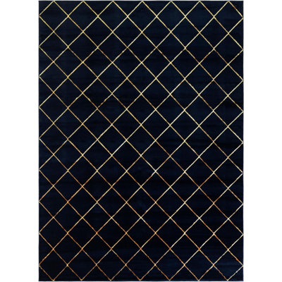 Contemporary Etowah Area Rug Navy Blue and Gold Color