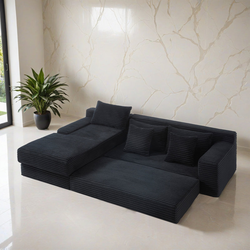 Canapé-lit modulaire réversible 104,34 po, Velours côtelé noir