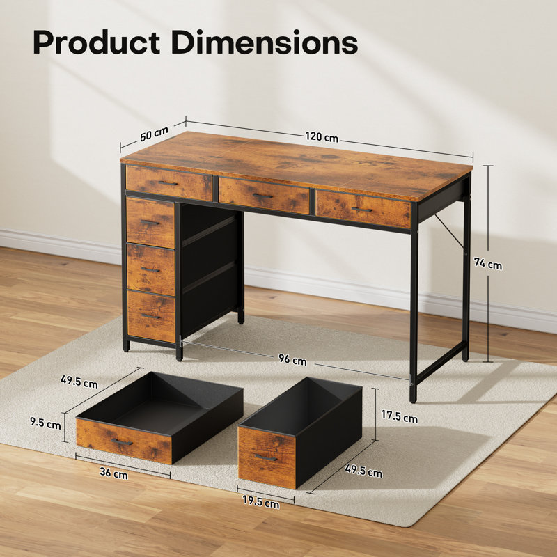 Metal Base Writing Desk, BLACK , Brown