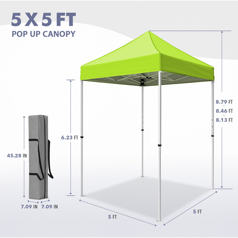 5 Ft. W x 5 Ft. D Outdoor Pop Up Steel Canopy Portable Tent, Fresh Green