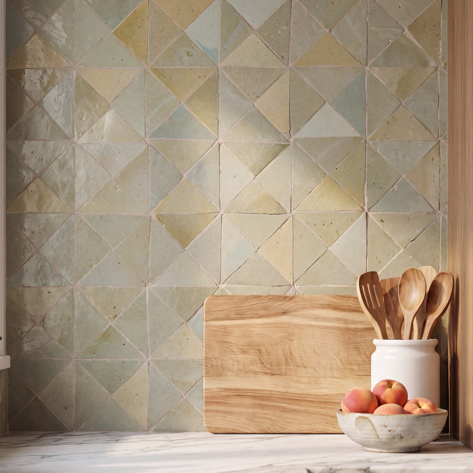 Zagora Zellige Mosaic Tile, Vert Gris