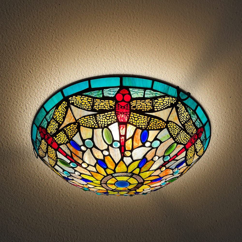 Bourbana 3-Light 16" Tiffany flush mount ceiling light, Yellow/Blue/Red/Green