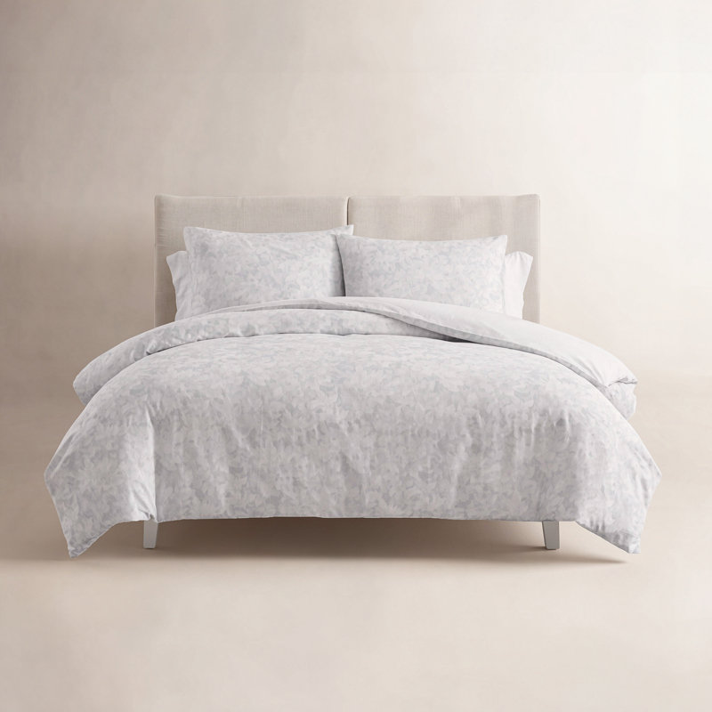 Vera Wang Nebulous Flower Cotton Reversible Grey Duvet Cover Set, Queen Duvet Cover + 2 Standard Shams