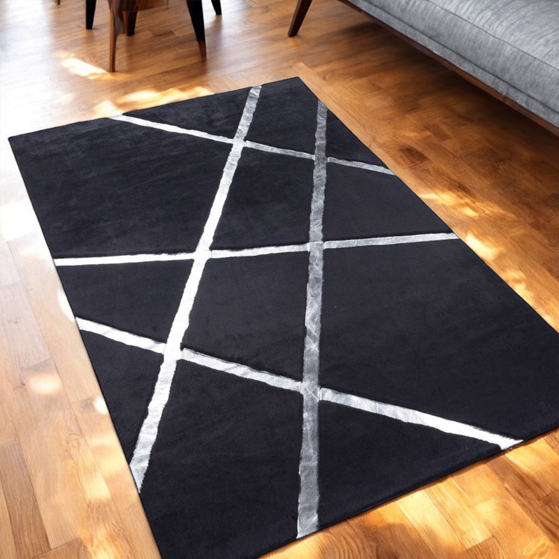 Tapis moelleux à rayures argentées_9,5 X 13,5 pi, Rectangle 9 pi 5 po x 13 pi 5 po