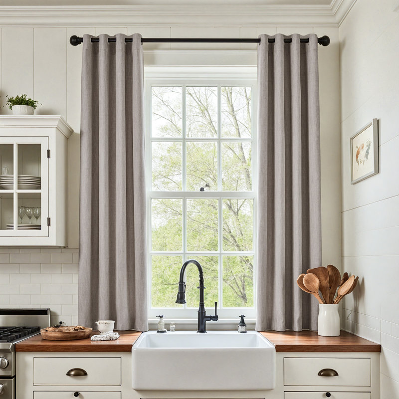 Grommet Room Darkening Linen Textured Curtain, Taupe, 50" W x 72" L