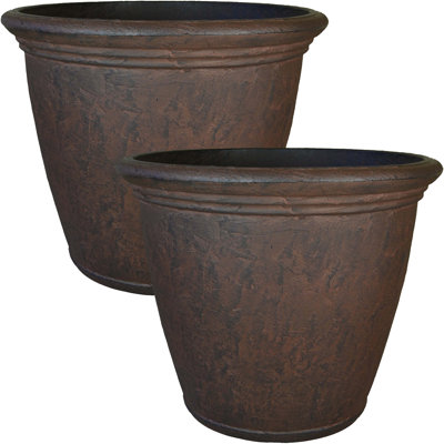 Blough 24" x 24" x 20" Round Polyresin Outdoor Planter Pot - Rust - Set of 2